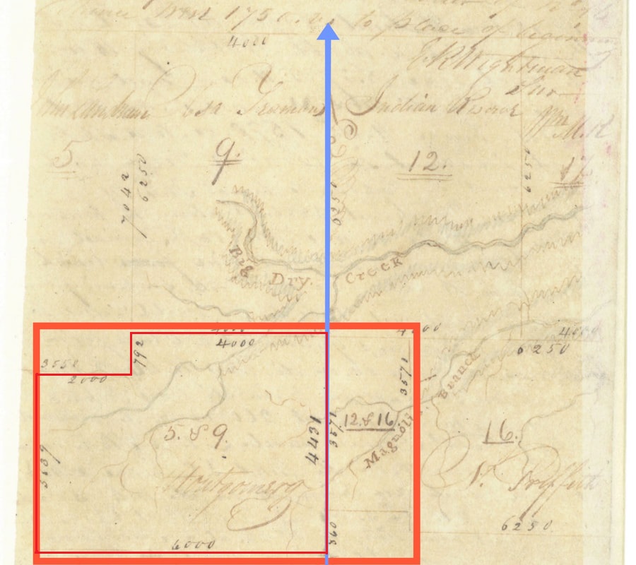 Map showing correct boundary line of William Montgomery League with thin red line.